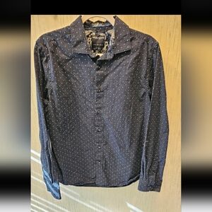 Men's Navy Blue Polka Dot Shirt - Medium